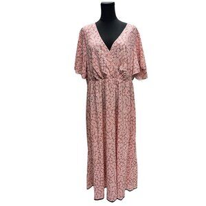 Daisy Floral Maxi Dress Size 3XL Faux Wrap‎ Flirty Flutter sleeve Cottage Garden